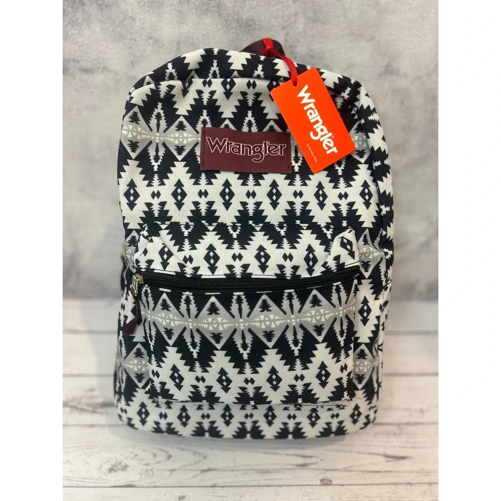 Wrangler Southwestern Geometric Print Backpack Black White Maroon